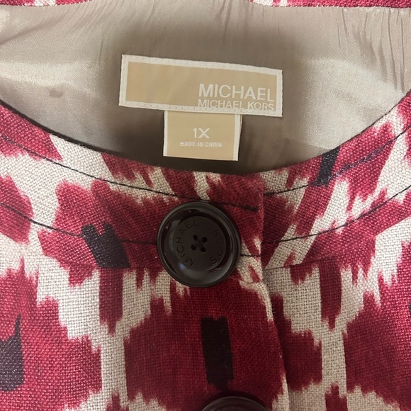 Michael Kors Red, Tan and Black 100% Linen Cropped Jacket Blazer Womens Size 1X - Picture 5 of 5